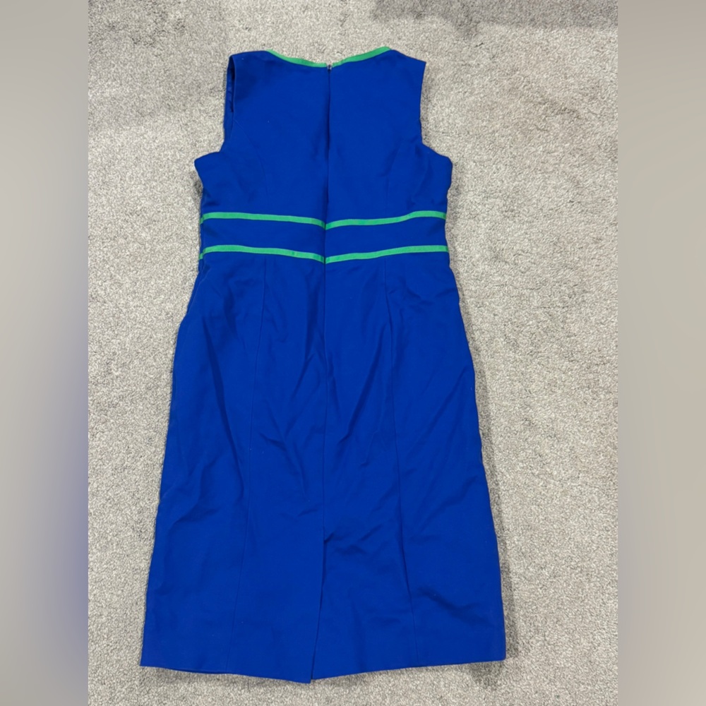 Anne Klein Sheath Knee Length Sleeveless Blue Green Piping Pockets Cotton Size 6 - Picture 5 of 9